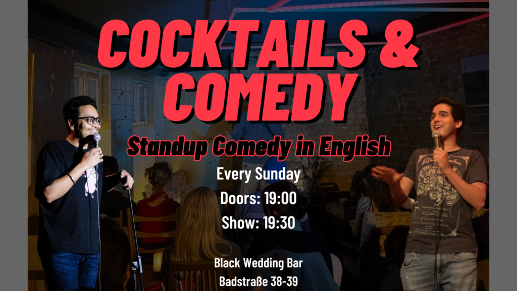 Cocktails & Comedy – English Stand-up Comedy			 Wedding 
								Sun May 19 @ 19:00 - 21:30